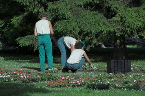 Team of gardeners installing new plants and flowers in Millbank